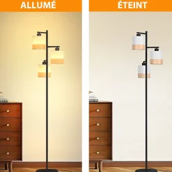 ZMH Lampadaire 3 Flames Vintage E27avec Interrupteur à Pied Pour Chambre à Coucher