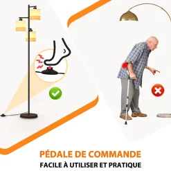 ZMH Lampadaire 3 Flames Vintage E27avec Interrupteur à Pied Pour Chambre à Coucher