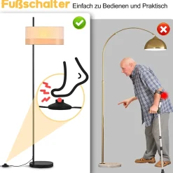 ZMH Lampadaire 1 Flamme Vintage E27 Avec Interrupteur Au Pied Pour Salon