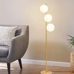ZMH Lampadaire Blanc 3 Flammes E27 Avec Interrupteur à Pied Métal Verre