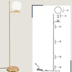 ZMH Lampadaire Blanc 3 Flammes E27 Avec Interrupteur à Pied Métal Verre