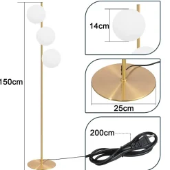 ZMH Lampadaire Blanc 3 Flammes E27 Avec Interrupteur à Pied Métal Verre