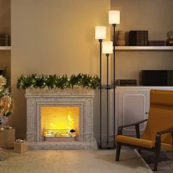 ZMH Lampadaire Blanc 3 Flammes E27 Avec Étagère Élégance Campagne