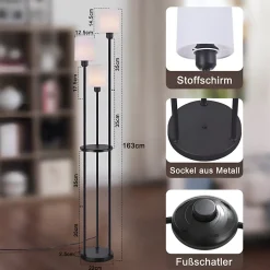 ZMH Lampadaire Blanc 3 Flammes E27 Avec Étagère Élégance Campagne