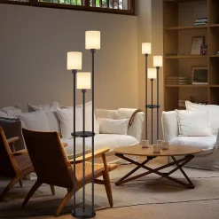 ZMH Lampadaire Blanc 3 Flammes E27 Avec Étagère Élégance Campagne