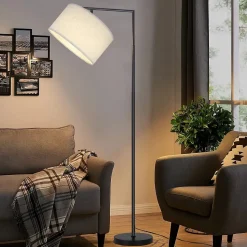 ZMH Lampadaire Blanc E27 en tissu interrupteur au pied sans ampoule 166cm max 40W