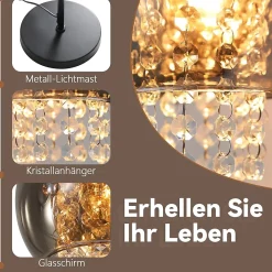 ZMH Lampadaire E27 Noir IP20 Contemporain Fumé En Cristal Pour Bureau Et Canapé