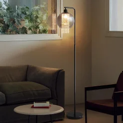 ZMH Lampadaire E27 Noir IP20 Contemporain Fumé En Cristal Pour Bureau Et Canapé