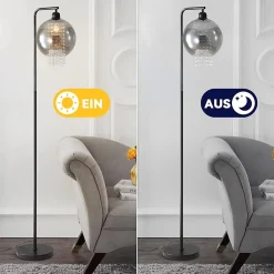 ZMH Lampadaire E27 Noir IP20 Contemporain Fumé En Cristal Pour Bureau Et Canapé