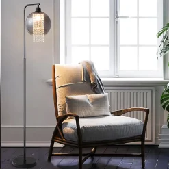 ZMH Lampadaire E27 Noir IP20 Contemporain Fumé En Cristal Pour Bureau Et Canapé