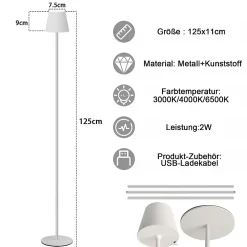 ZMH Lampadaire LED Dimmable Moderne 125cm Avec Batterie Design Élégant Et Pratique