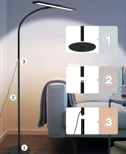 ZMH Lampadaire LED Moderne Avec Fonction Tactile Et Minuterie Pour Bureau Et Lecture