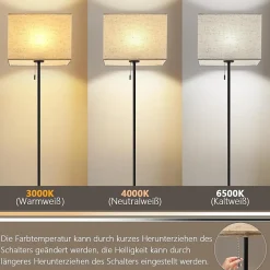ZMH Lampadaire LED noir IP20 Rétro Avec Variateur Et Abat-jour En Tissu Pour Salon