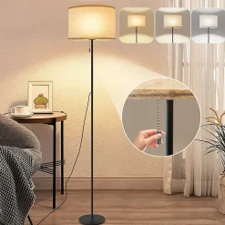 ZMH Lampadaire LED Rétro Avec Variateur Et Abat-jour En Tissu Pour Salon