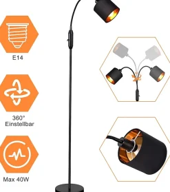 ZMH Lampadaire Noir 1 Flamme Vintage E14 Industrial Retro 360 degrés