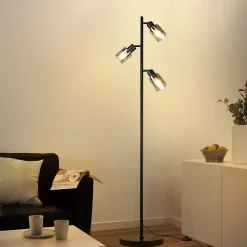ZMH Lampadaire Noir 3 Flammes E27 Métal Verre