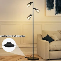 ZMH Lampadaire Noir 3 Flammes E27 Métal Verre