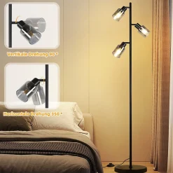 ZMH Lampadaire Noir 3 Flammes E27 Métal Verre