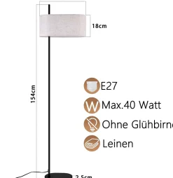ZMH Lampadaire Rétro Noir 154cm Avec Abat-jour En Tissu E27 Pour Chambre à Coucher
