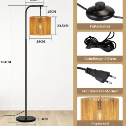 ZMH Lampadaire Salon Lampadaire Vintage Lampadaire Noir Avec Interrupteur Au Pied E27 164cm