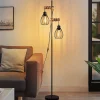 ZMH Lampadaire Salon Noir Lampadaire sur pied Vintage lampadaire Bois 2 luminaire E27 152cm Avec Interrupteur