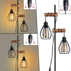 ZMH Lampadaire Salon Noir Lampadaire sur pied Vintage lampadaire Bois 2 luminaire E27 152cm Avec Interrupteur