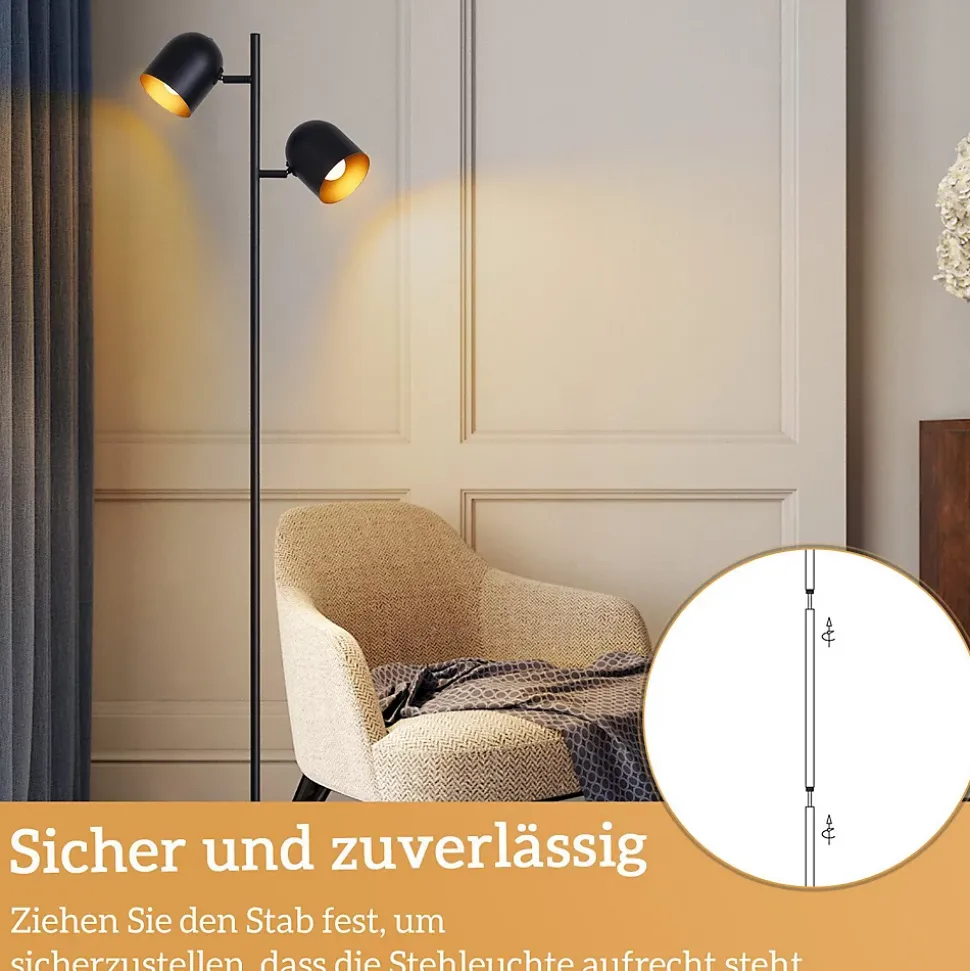 ZMH Lampadaire Vintage Noir Et Or à 2 Flammes E14 Pour Salon Et Chambre