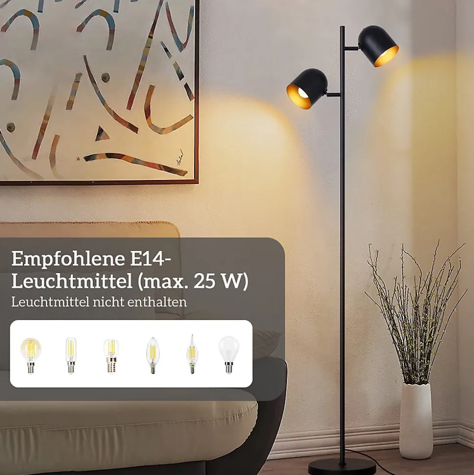 ZMH Lampadaire Vintage Noir Et Or à 2 Flammes E14 Pour Salon Et Chambre