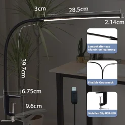 ZMH Lampe de Bureau LED Klemmbar Noir - Éclairage USB 5W pour un Espace de Travail Productif