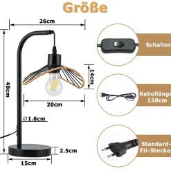 ZMH Lampe De Bureau Noir Vintage E27 Pour Chambre