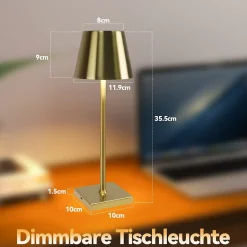 ZMH Lampe de table LED sans fil avec 3 températures de couleur - Style vintage doré pour chambre à coucher