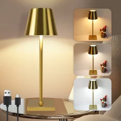 ZMH Lampe de table LED sans fil avec 3 températures de couleur - Style vintage doré pour chambre à coucher