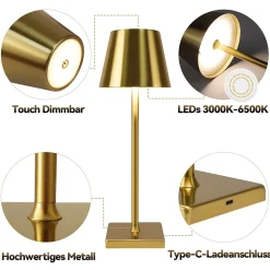 ZMH Lampe de table LED sans fil avec 3 températures de couleur - Style Vintage pour chambre à coucher