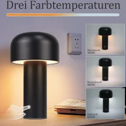 ZMH Lampe De Table LED Sans Fil à Intensité Variable - Design Moderne En Métal Noir