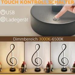 ZMH Lampe de Table LED Sans Fil Dimmable Noir pour Salon et Chambre