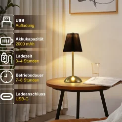 ZMH Lampe De Table Sans Fil Lot De 2 - Lampe De Chevet Noir USB Rechargeable