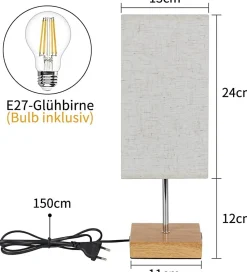 ZMH Lampe De Table Touch-dimmable Avec Fonction De Recharge USB Et Abat-jour En Tissu