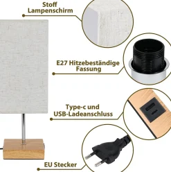 ZMH Lampe De Table Touch-dimmable Avec Fonction De Recharge USB Et Abat-jour En Tissu
