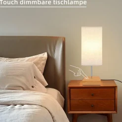 ZMH Lampe De Table Touch-dimmable Avec Fonction De Recharge USB Et Abat-jour En Tissu