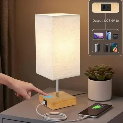 ZMH Lampe De Table Touch-dimmable Avec Fonction De Recharge USB Et Abat-jour En Tissu