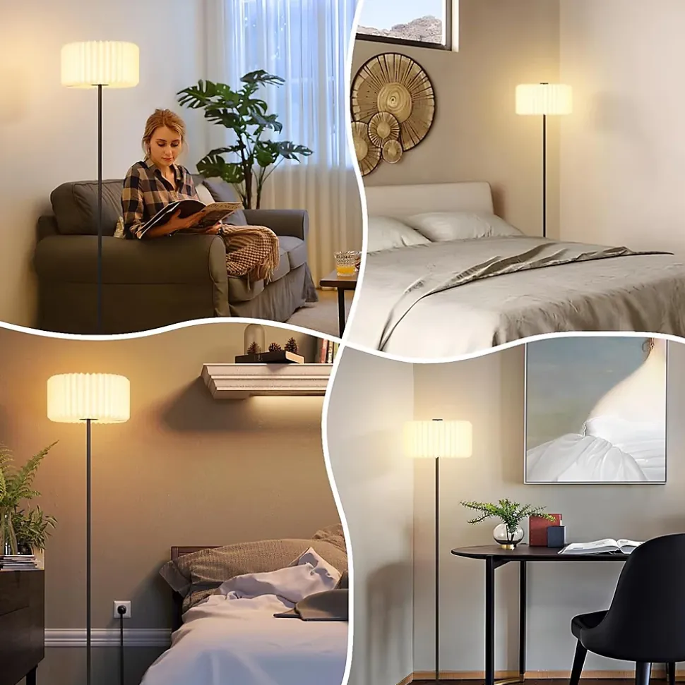 ZMH Lampe Sur Pied Vintage Abat jour En Papier Blanc Douille G9 Interrupteur Au Pied Sans Ampoule