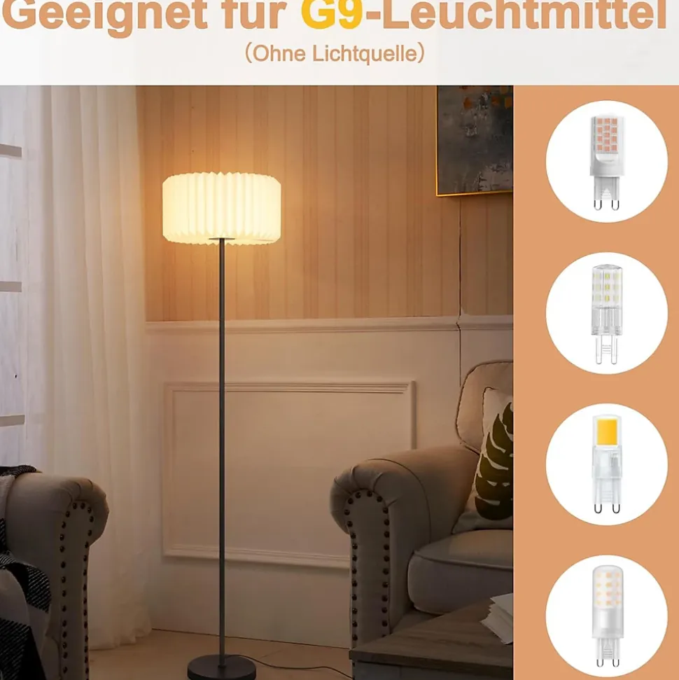 ZMH Lampe Sur Pied Vintage Abat jour En Papier Blanc Douille G9 Interrupteur Au Pied Sans Ampoule