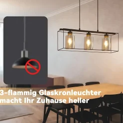 ZMH Lampe Suspendue Vintage à 3 Flammes En Verre E27 Pour Salle à Manger Et Cuisine