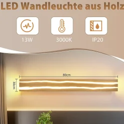 ZMH LED Applique Bois 13w 80 Cm Blanc Chaud Moderne Pour Chambre