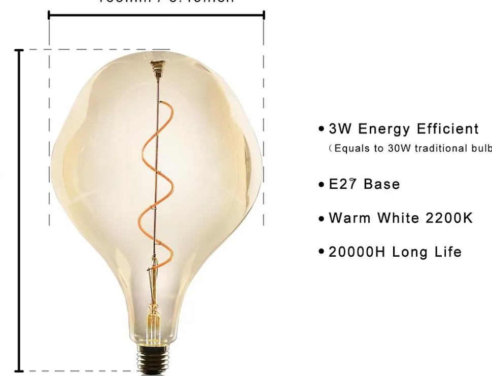 ZMH LED E27 3w 2200k Forme Irrégulière Vintage Blanc Chaud Doré Ambiance