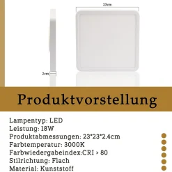 ZMH LED Plafonnier Salon 23cm Blanc Plafonnier 3000k 18w Chambre Couloir