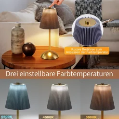 ZMH Lot De 2 Lampes De Table LED Sans Fil Avec Port USB 3 Températuresverte