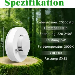 ZMH Lot De 2 LED Ampoules Gx53 ultra Plat 3000k 5 w 230v Non Dimmable Blanc