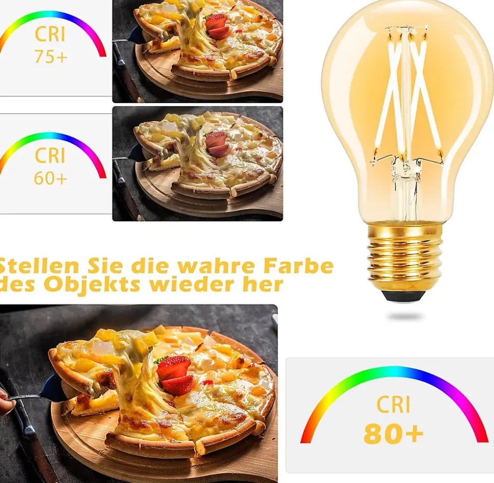 ZMH Lot De 6 LED E27 A60 4w 2700k Filament Edison Verre Transparent Blanc Chaud Style Rétro