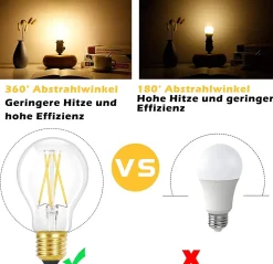ZMH Lot De 6 LED E27 A60 4w 2700k Filament Edison Verre Transparent Blanc Chaud Style Rétro
